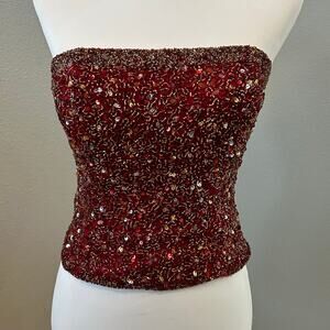 Vintage Scala Strapless Red Beaded Corset Top | Silk | Size S